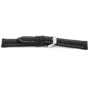 Bracelet de montre G018 XL  Cuir Noir 20mm + coutures blanches